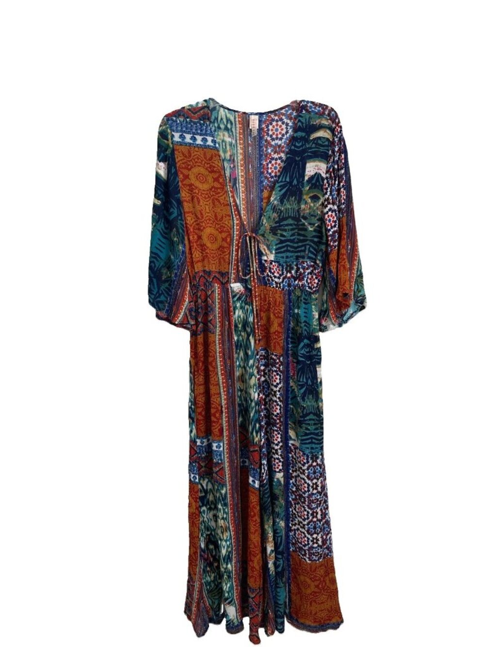 RAGA Multicolor Kimono Sleeve Plunge Tie Front Jumpsuit Boho